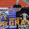 Evart's Addy Gray was honored at Manton on Friday night for passing the 1,000-point career mark in her girls basketball varsity career.