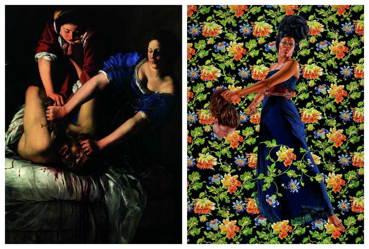 Left: "Judith and Holofernes" by Artemisia Gentileschi; Right: "Judith and Holofernes" by Kehinde Wiley. 