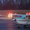 Emergency crews responded to a single-engine plane crash just off the tarmac at Brainard-Hartford Airport in Hartford, Conn. Saturday afternoon.