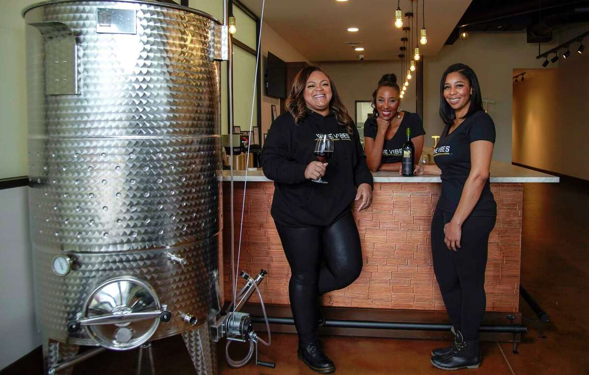 Wine Vibes owners Sheri Lawal Price, Tamesha Hampton, and Phelicia Colvin at the soon-to-open Wine Vibes, a new "micro winery" opening on Feb. 7.
