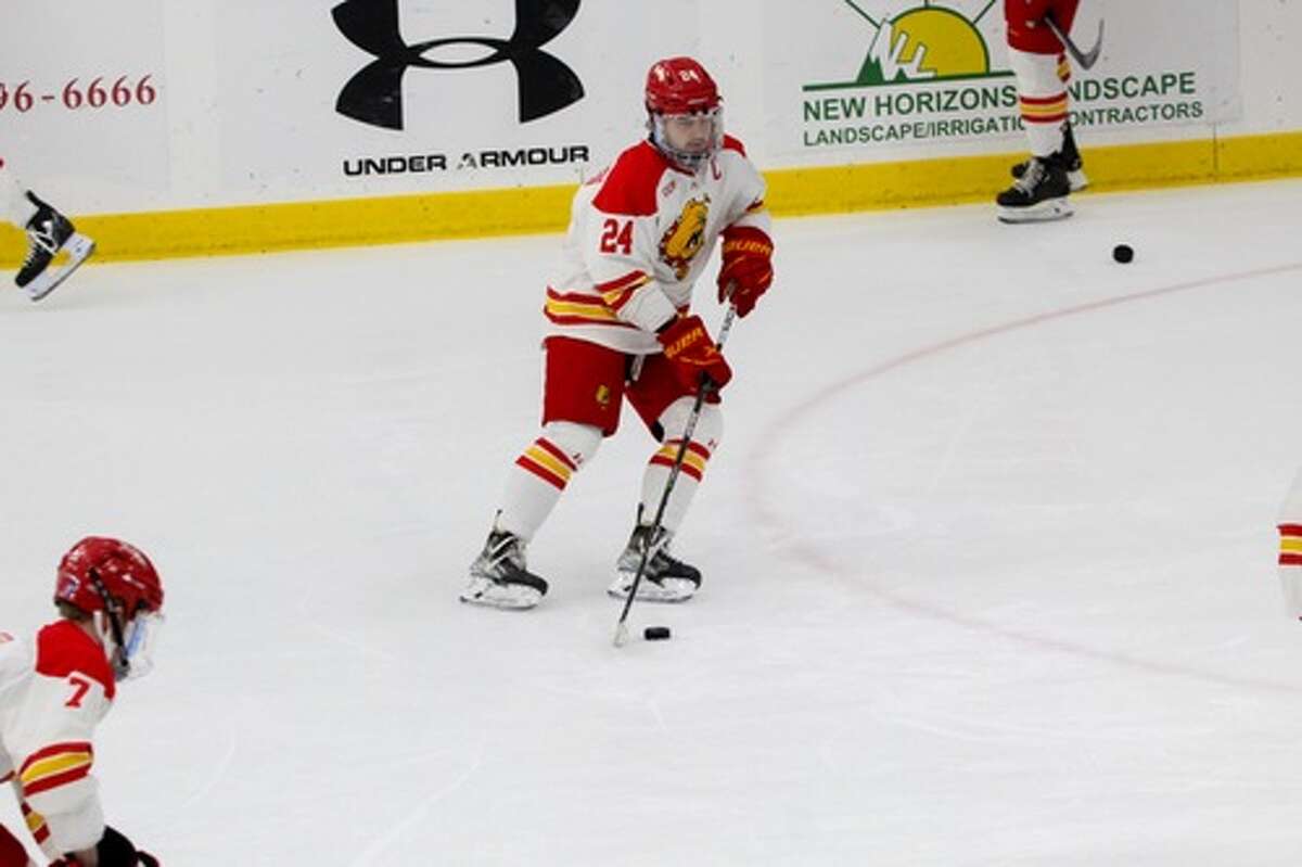 Ferris' Branden MacLaren skates to the net with the puck during the weekend series with Minnesota State at the Ewigleben Ice Arena.