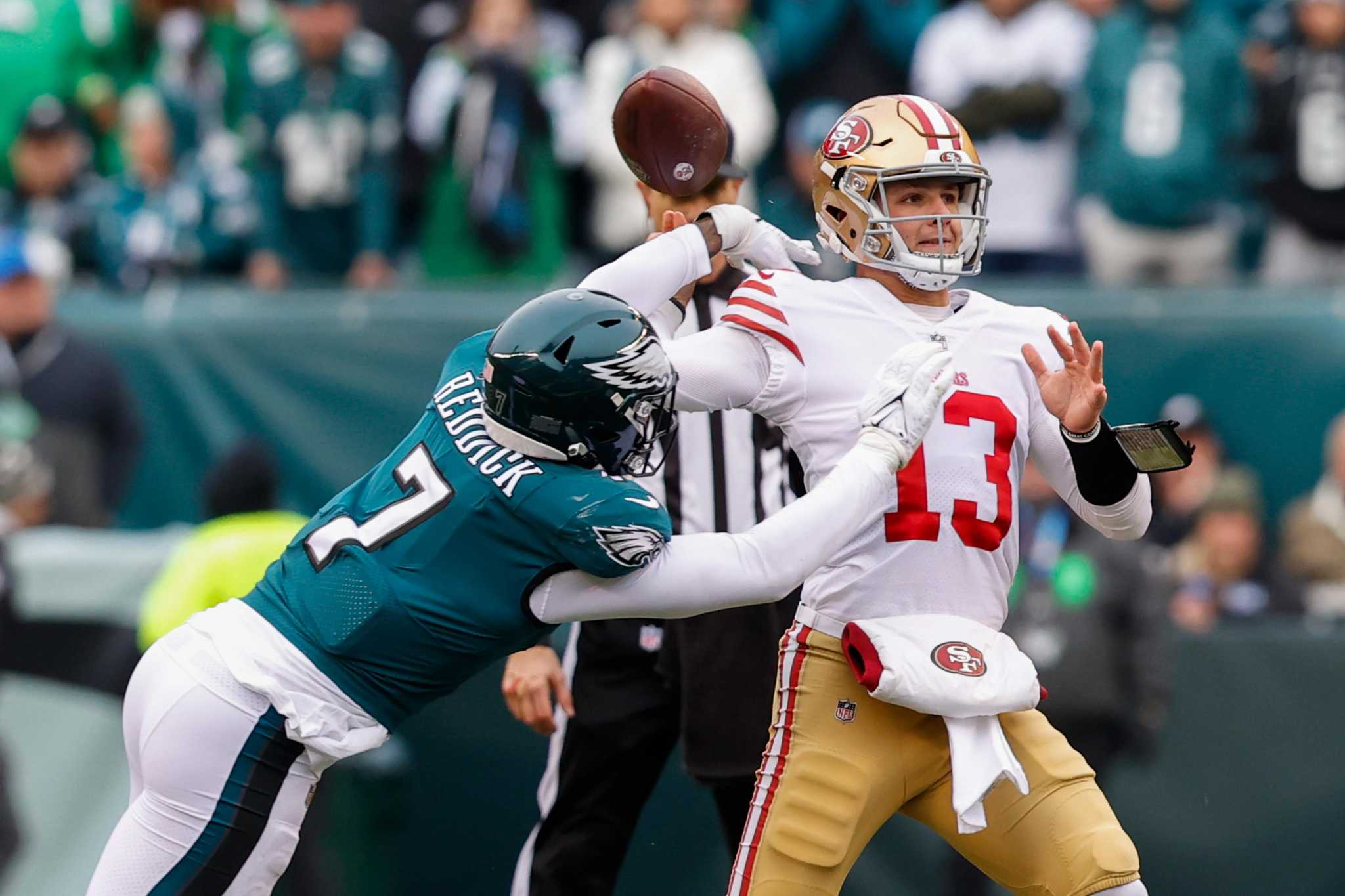 49ers' Brock Purdy injured in NFC title game, questionable to return