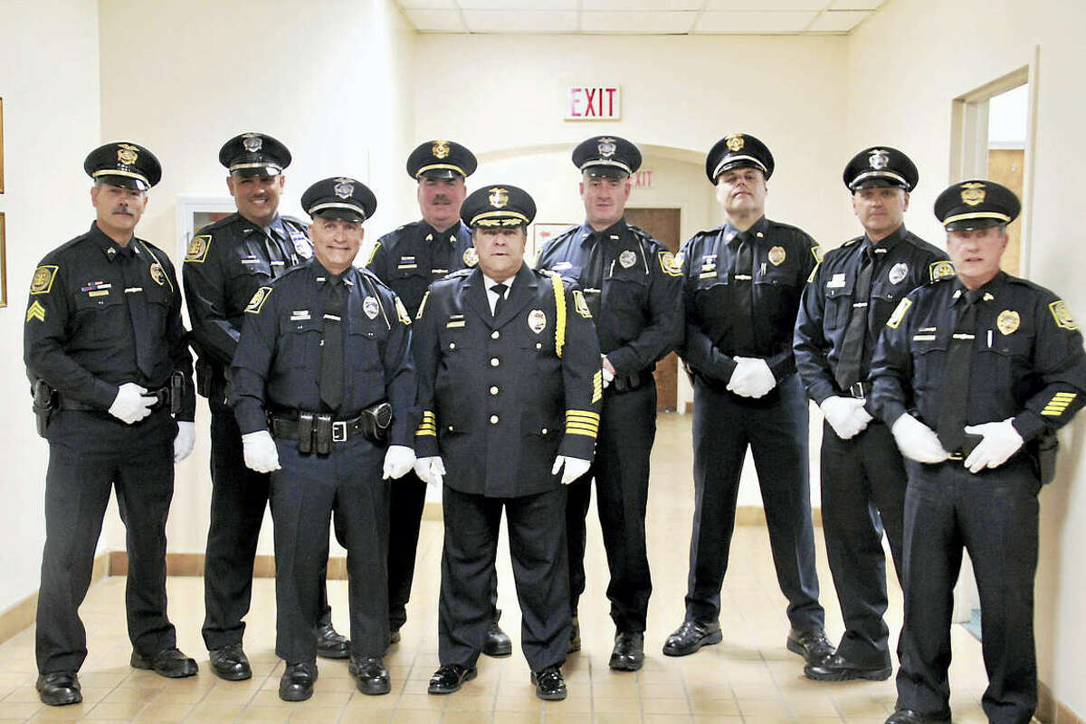 Members of the Winsted Police Department with outgoing Chief William Fitzgerald Jr., second from left in front. 