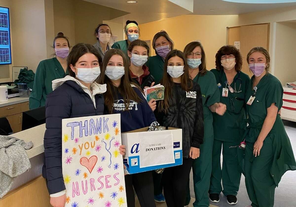 Hillcrest Middle School eighth graders recently collected donations to create gift bags that they delivered to nurses at Yale New Haven Hospital.