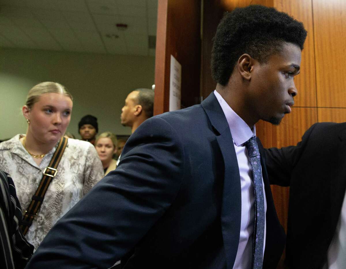 Antonio Armstrong Jr. leaving the 179th District Court after Judge Kelli Johnson decided his capital murder case will stay in Harris County Monday, Jan. 30, 2023, at Harris County Criminal Justice Center in Houston.