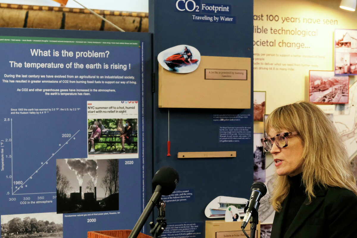 Ulster County Legislature Chairwoman Tracey Bartels at the county’s announcement of a climate plan at the Hudson River Maritime Museum in Kingston on Jan. 30, 2023.