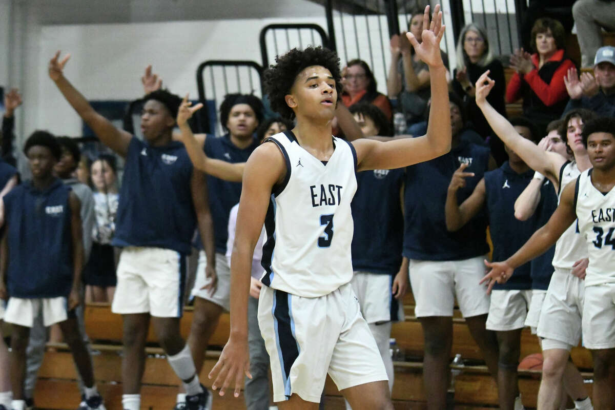 East Catholic's James Jones during a boys basketball game between Conard and East Catholic at East Catholic High School, Manchester on Monday, Jan. 30, 2023.