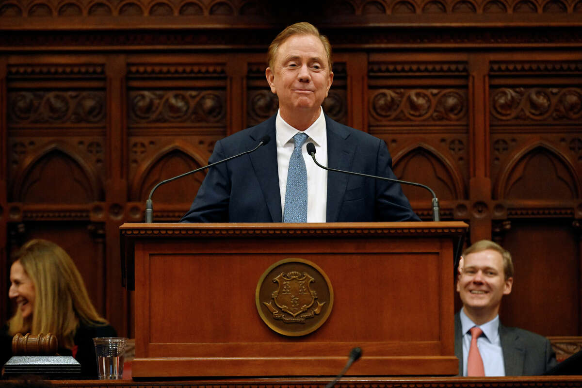Connecticut Gov. Ned Lamont delivers the State of the State address during the opening session of the Legislature at the State Capitol, Wednesday, Jan. 4, 2023, in Hartford, Conn.