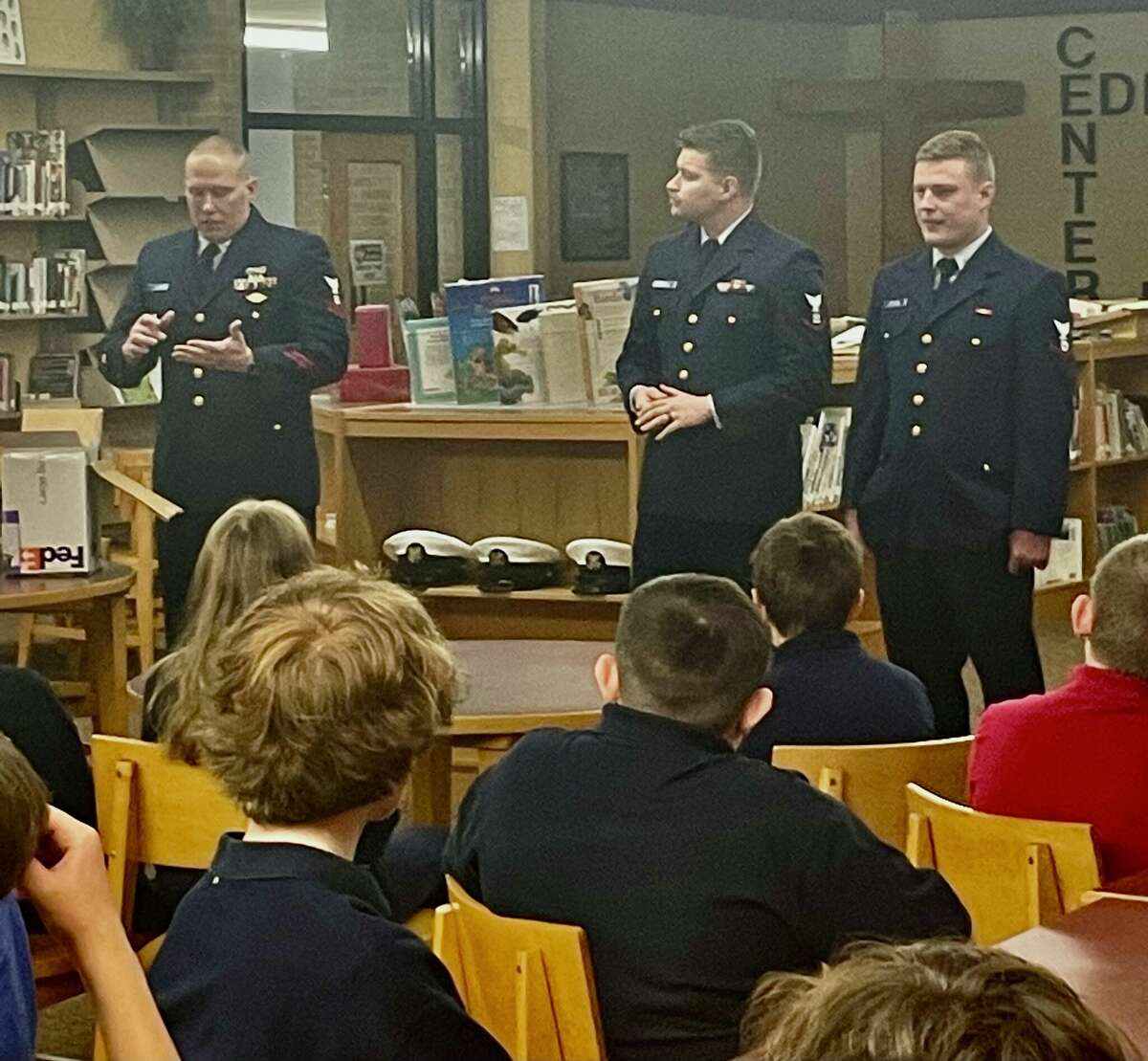 Members of the U.S. Coast Guard visited Manistee Catholic Central.
