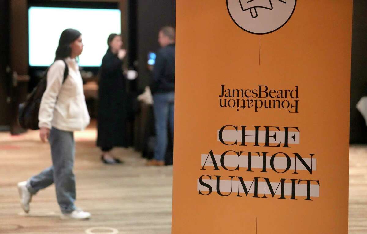 People participate in the Chef Action Summit hosted by James Beard Foundation at the University of Houston Hilton, Tuesday, Jan. 31, 2023, in Houston.