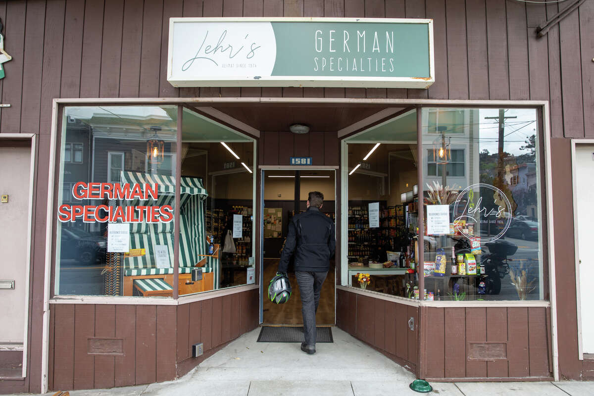 A customer walks into Lehr's German Specialties in the Noe Valley of San Francisco, Calif. on Jan. 29, 2023.