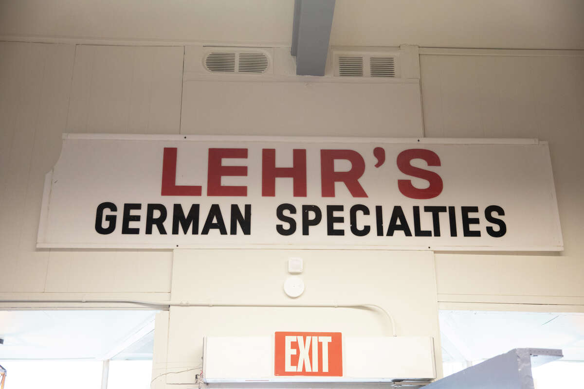 The original sign hangs inside just above the door at Lehr's German Specialties in the Noe Valley of San Francisco, Calif. on Jan. 29, 2023.