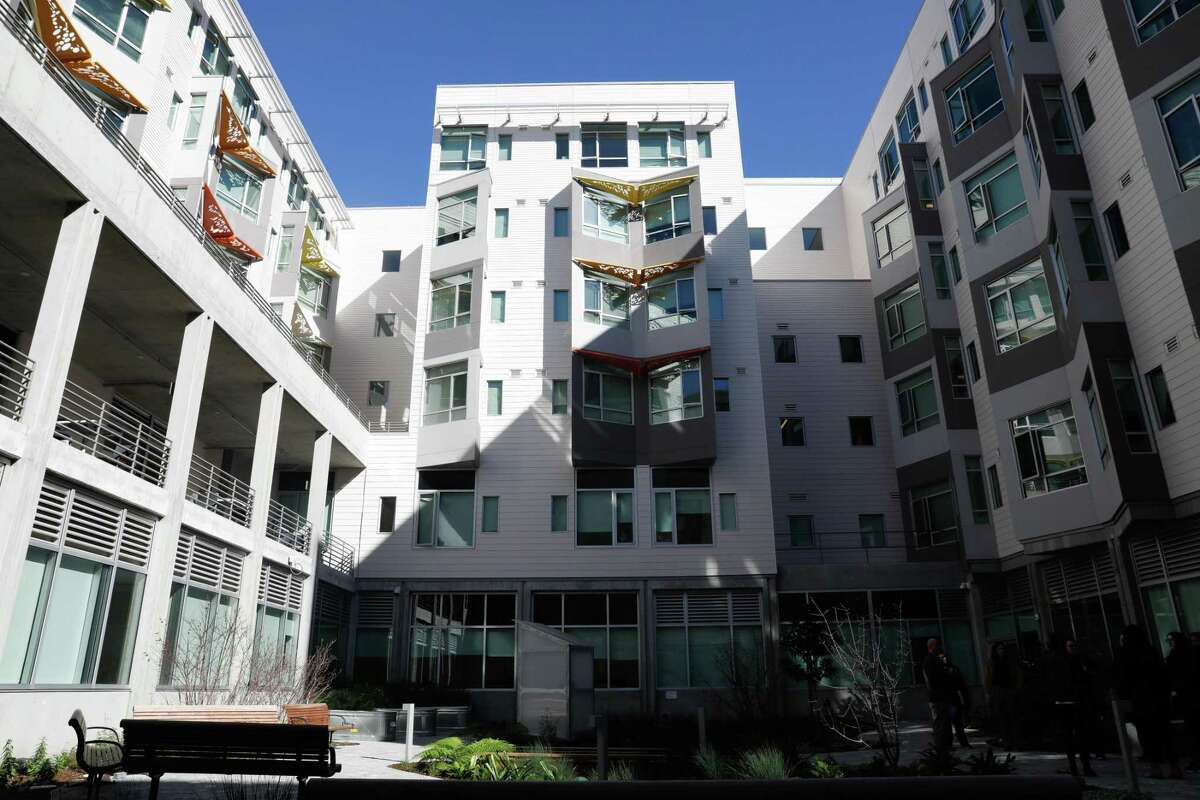 A view of 1064 Mission St., a new permanent supportive housing building in San Francisco for formerly homeless seniors and adults in San Francisco. All the rooms have their own bathrooms and kitchenettes.