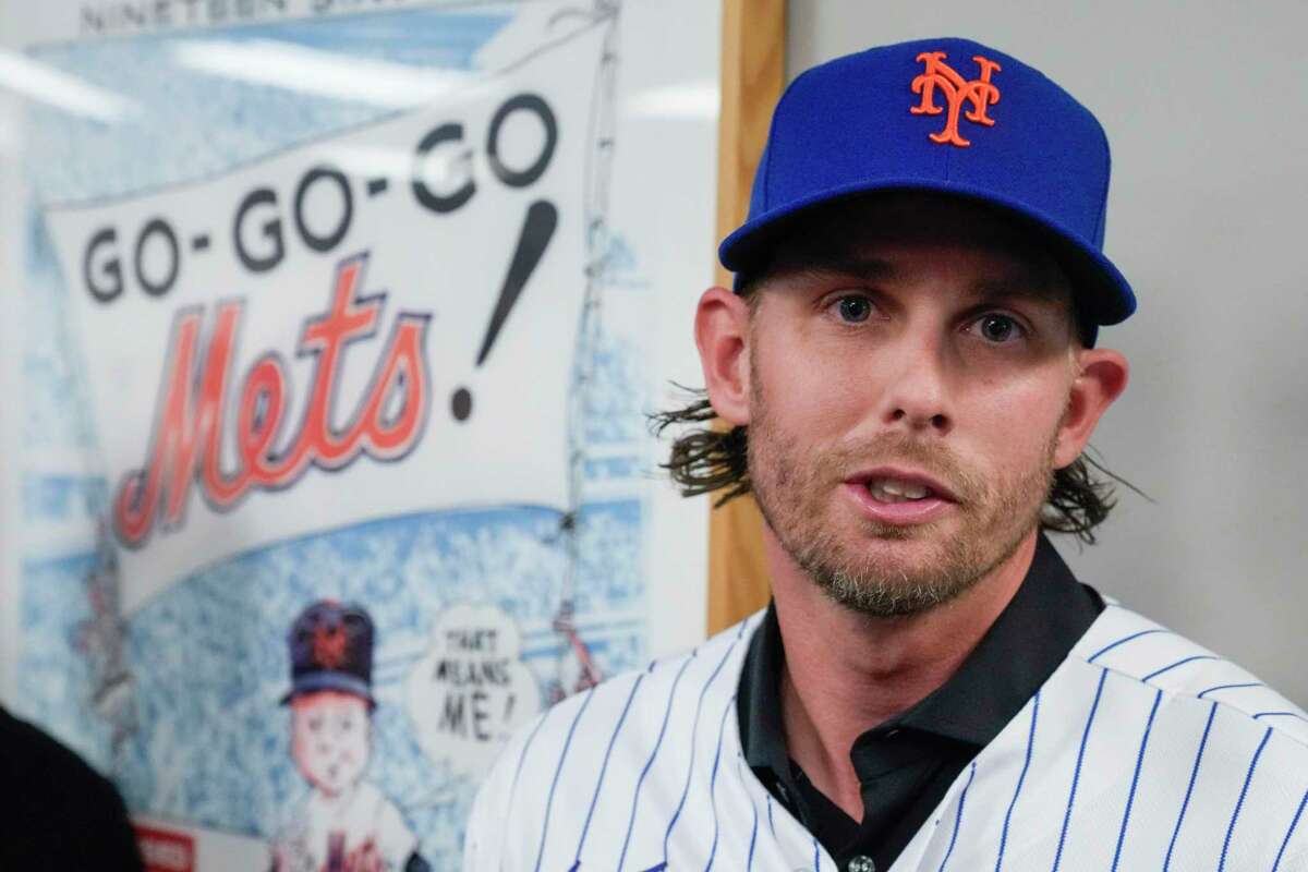 New York Mets' Jeff McNeil speaks to reporters during a news conference, Tuesday, Jan. 31, 2023, in New York. Batting champion Jeff McNeil and the New York Mets finalized a $50 million, four-year contract Tuesday that avoided a salary arbitration hearing.(AP Photo/Mary Altaffer)