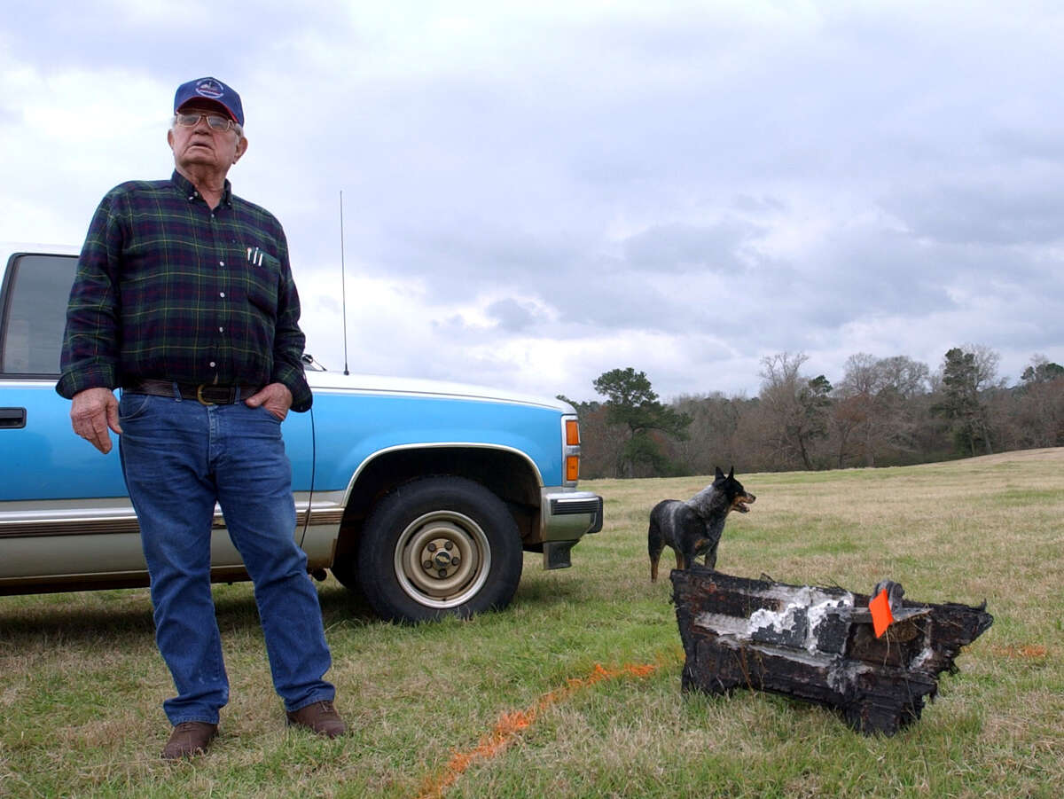 (2/3/03) Fred Schwim, a landowner in Douglas, Texas, has a heat pad from the space shuttle Columbia, which landed on his property, in Douglas, Texas.  Among the interesting finds, on Schwim's property, were two mice.  Douglass is located 15 miles west of Nacogdoches on Highway 21. 