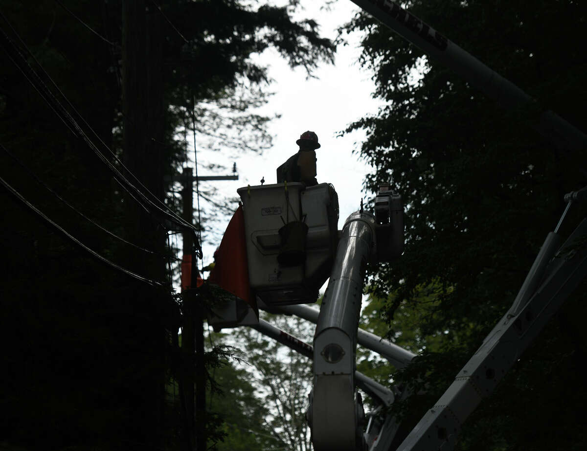 Eversource crews performingg utility work on Riversville Road in Greenwich, Conn.  