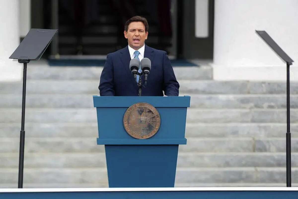 Florida Gov. Ron DeSantis gives a speech after taking the oath of office at his second term inauguration in Tallahassee, Florida, on Jan. 3, 2023.