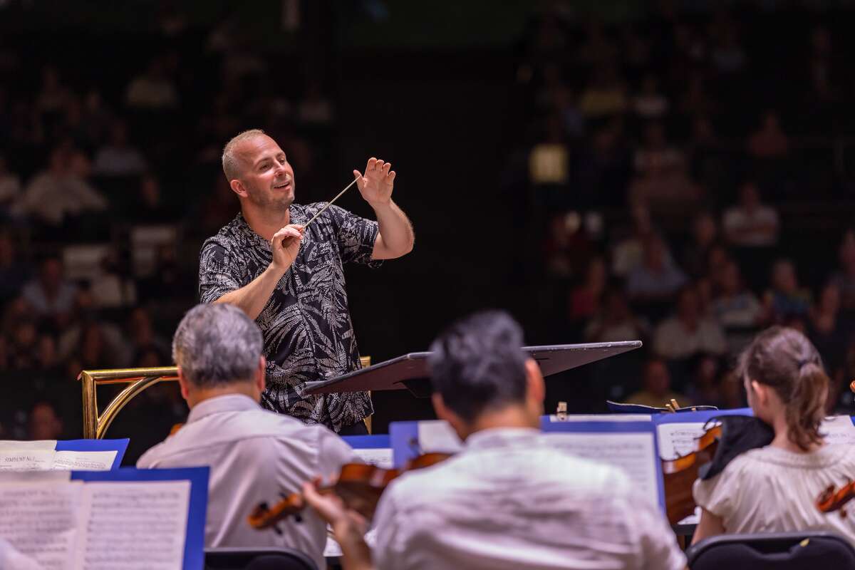 Yannick Nezet-Seguin, music director of The Philadelphia Orchestra, conducts at SPAC in 2021. The orchestra returns Aug. 2 for a three-week residency featuring selections from the classical canon, contemporary works and the popular film series. (Dave Bigler)