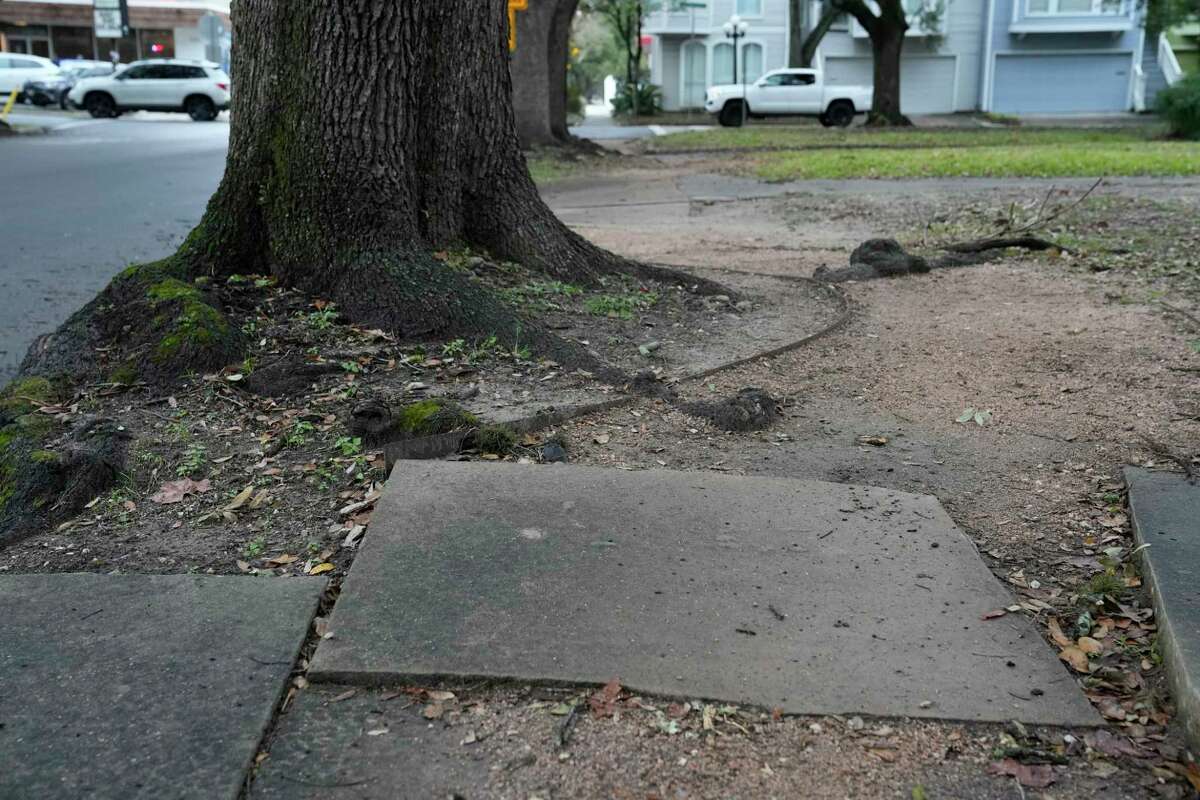 A partial sidewalk is shown along Hawthorne St. near Montrose Wednesday, Feb. 1, 2023, in Houston.
