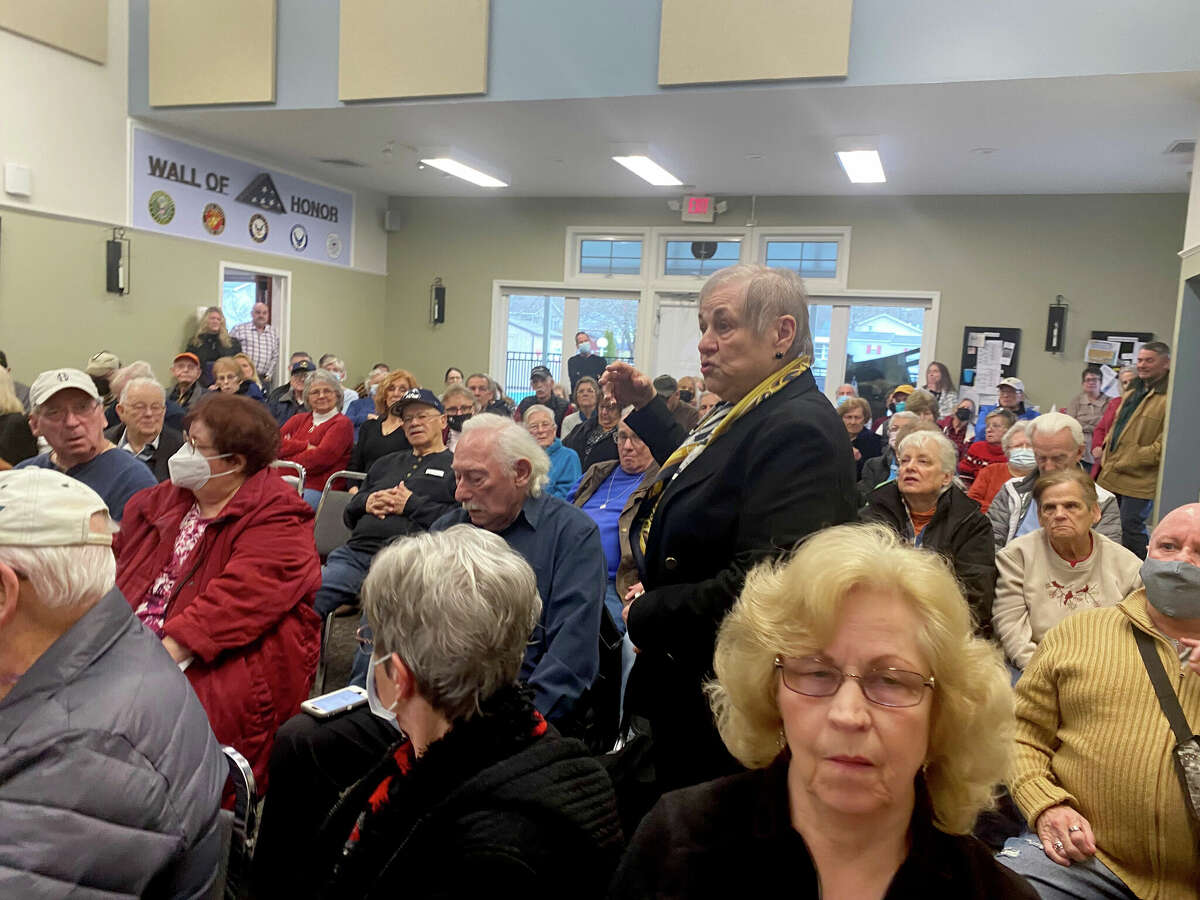 Mobile home park residents jammed into the Community Center to hear local lawmakers speak.