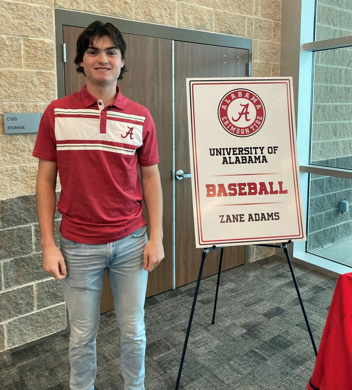 Porter senior Zane Adams signed with Alabama baseball during a National Signing Day ceremony Wednesday, Feb. 1, 2023, at Randall Reed Stadium in New Caney.