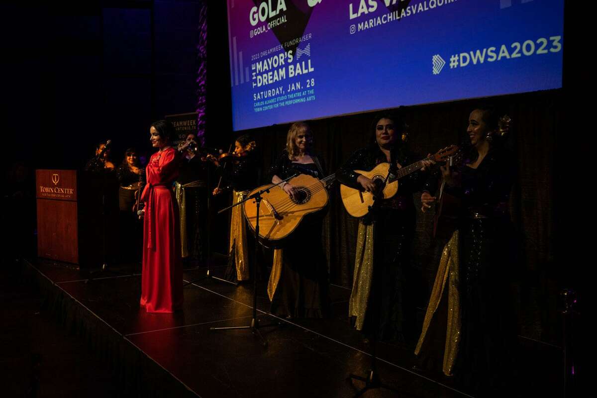Gola sings the National Anthem with the Mariachi Las Valquirias to open the Mayor’s Dream Ball at the Tobin Center on Saturday evening. (Kaylee Greenlee Beal/Contributor)