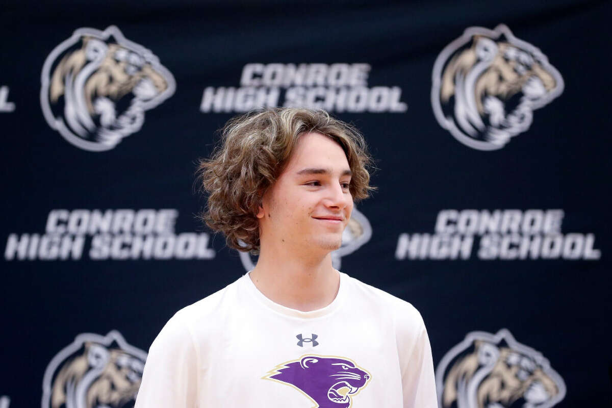 Brody Loftin signed to play water polo for McKendree University during a ceremony on National Singing Day at Conroe High School, Wednesday, Feb. 1, 2023, in Conroe. Loftin joined 10 other Conroe athletes who signed to play sports at the college level.