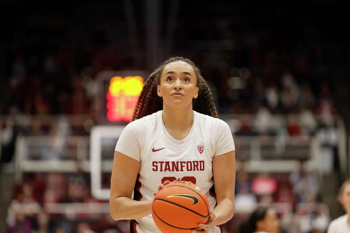 Stanford Cardinal guard Haley Jones (30) shoots a free throw in the first half at Maples Pavilion on Sunday, Jan. 29, 2023 in Palo Alto, Calif.