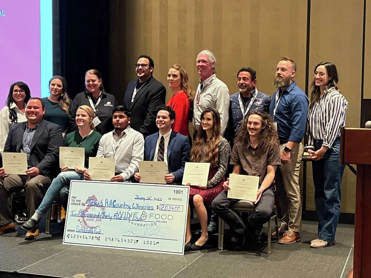 The next generation of Texas wine makers is being educated in Texas. Check out these students and their scholarships. Front row left to right are Michael Cook - Texas A Ashleigh Brown - Texas Tech; Rogelio Orocio - Texas Tech; Maximiliano Ledesma - University of Texas; Cassie Marbach - Texas A&M and Andrew Lynne - Texas A&M. Not pictured are Kyle Bawcutt - Palo Alto College; Mikayla Lively - Texas Tech and Kristen Rinck - University of Houston.