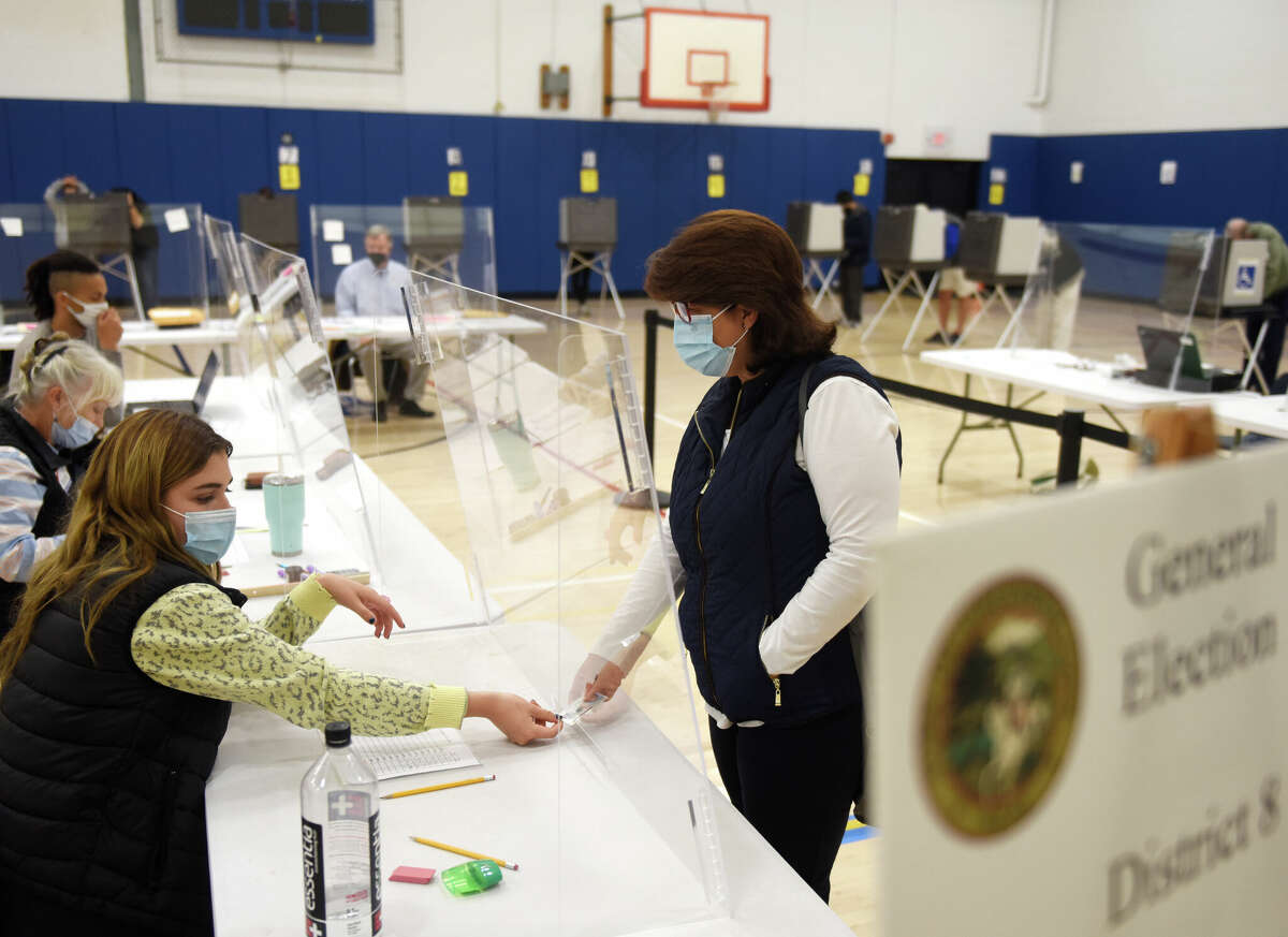 The District 8 polling center at Central Middle School on Election Day in Greenwich, Conn. Tuesday, Nov. 2, 2021.  
