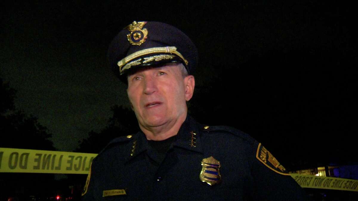 San Antonio Police Chief William McManus, shown speaking to reporters in June 2022, had his department-issued SUV burglarized Thursday night.