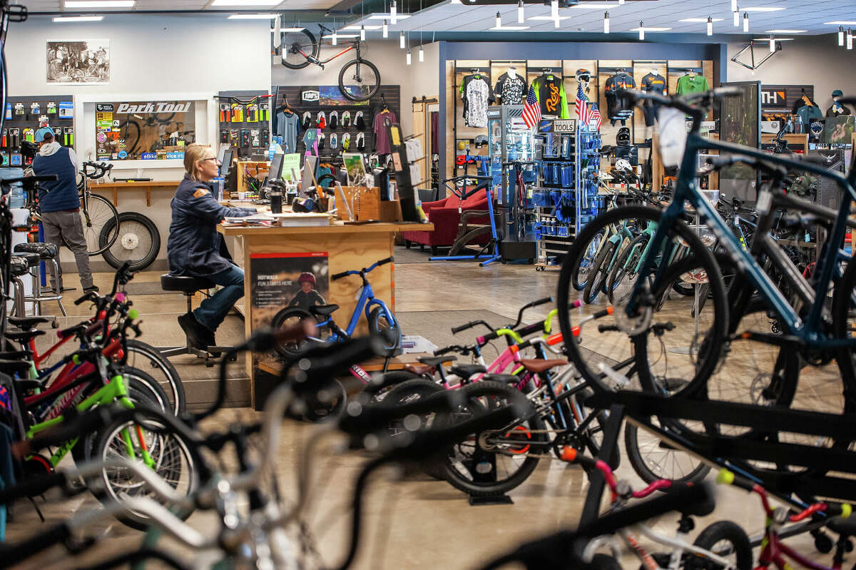 Bikes sit on racks on Feb. 1, 2023 at Ray's Bike Shop in Midland.