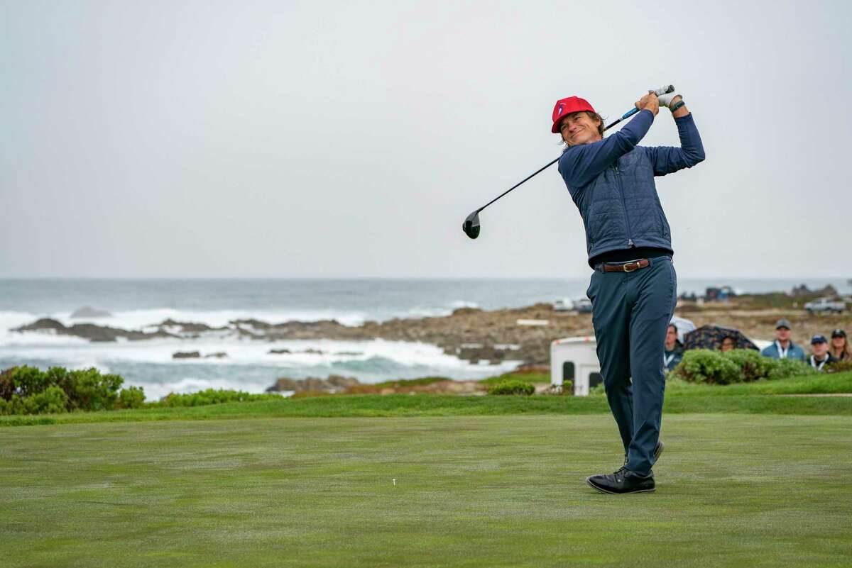 Jason Bateman tees off at the 13th hole of the Monterey Peninsula Country Club golf course at the AT&T Pebble Beach Pro-Am on Friday, Feb. 3, 2023 in Pebble Beach, Calif.