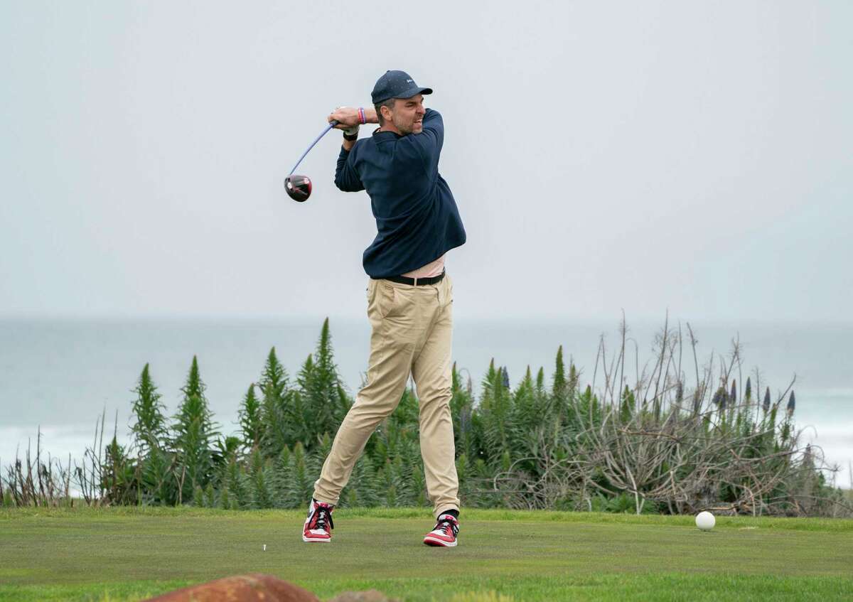 Pau Gasol tees off at the 16th hole of the Monterey Peninsula Country Club golf course at the AT&T Pebble Beach Pro-Am on Friday, Feb. 3, 2023 in Pebble Beach, Calif.