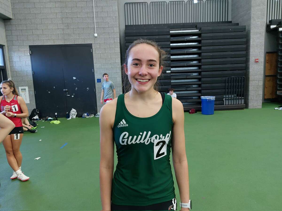 Clara Gahm of Guilford wins 1000 (3:14.06) at SCC Indoor Track Championships