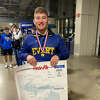 Cole Hopkins, pictured here at the state championships last season, took his 150th career win on Saturday for Evart.