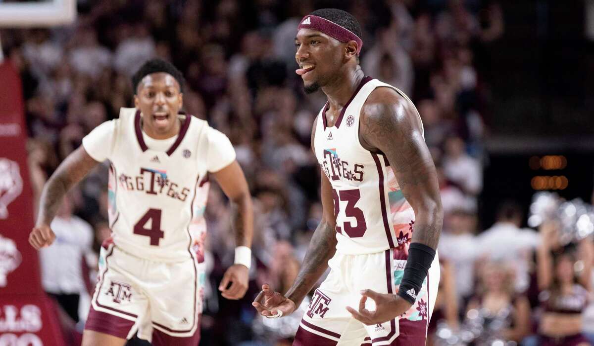 Texas A&M guard Tyrece Radford, right, poured in 15 points in the Aggies’ home win vs. Georgia.
