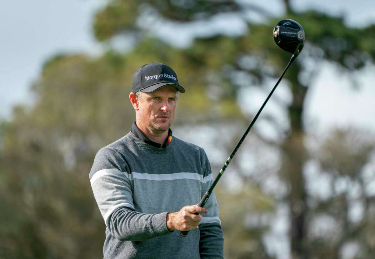 Justin Rose gets ready to tee off at the 2nd hole of the Pebble Beach Golf Links during the AT&T Pebble Beach Pro-Am on Sunday, Feb. 5, 2023 in Pebble Beach, Calif.