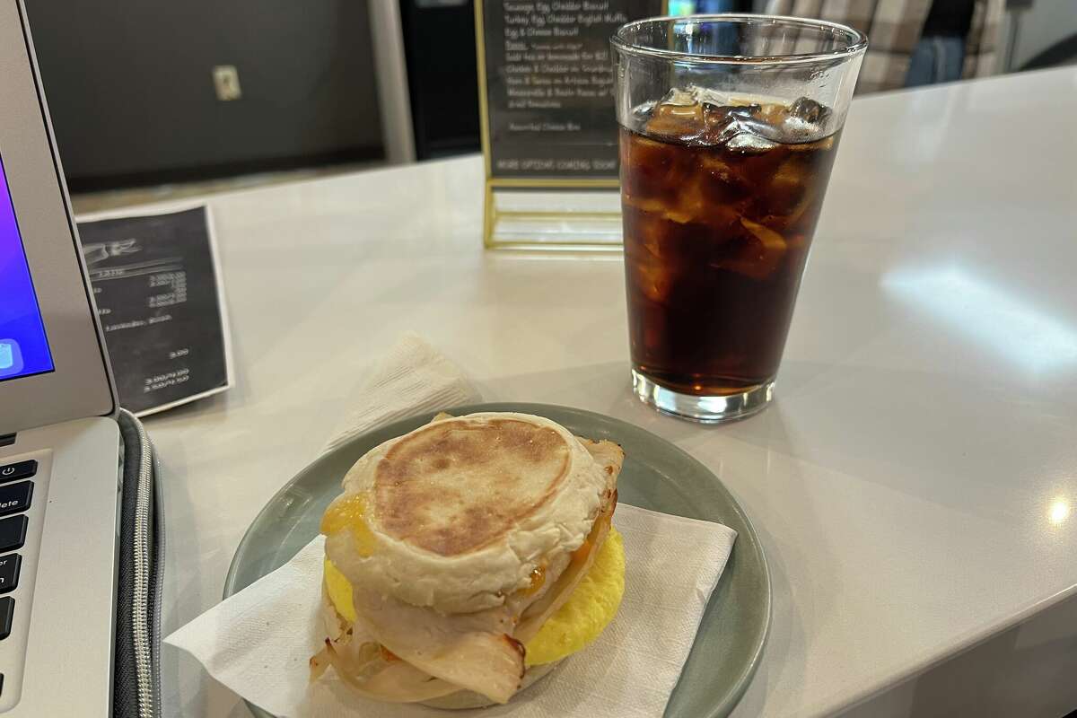 Breakfast sandwich and a Diet Coke at Nowhere Bookshop (sue me).