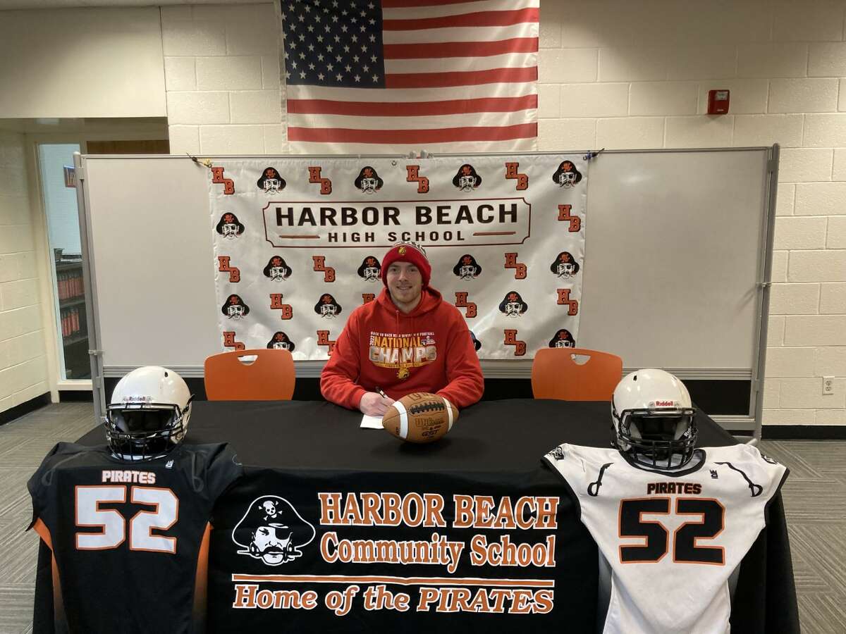 Harbor Beach's Levi Klaski signed his National Letter of Intent with Ferris State University Wednesday, Feb. 1.