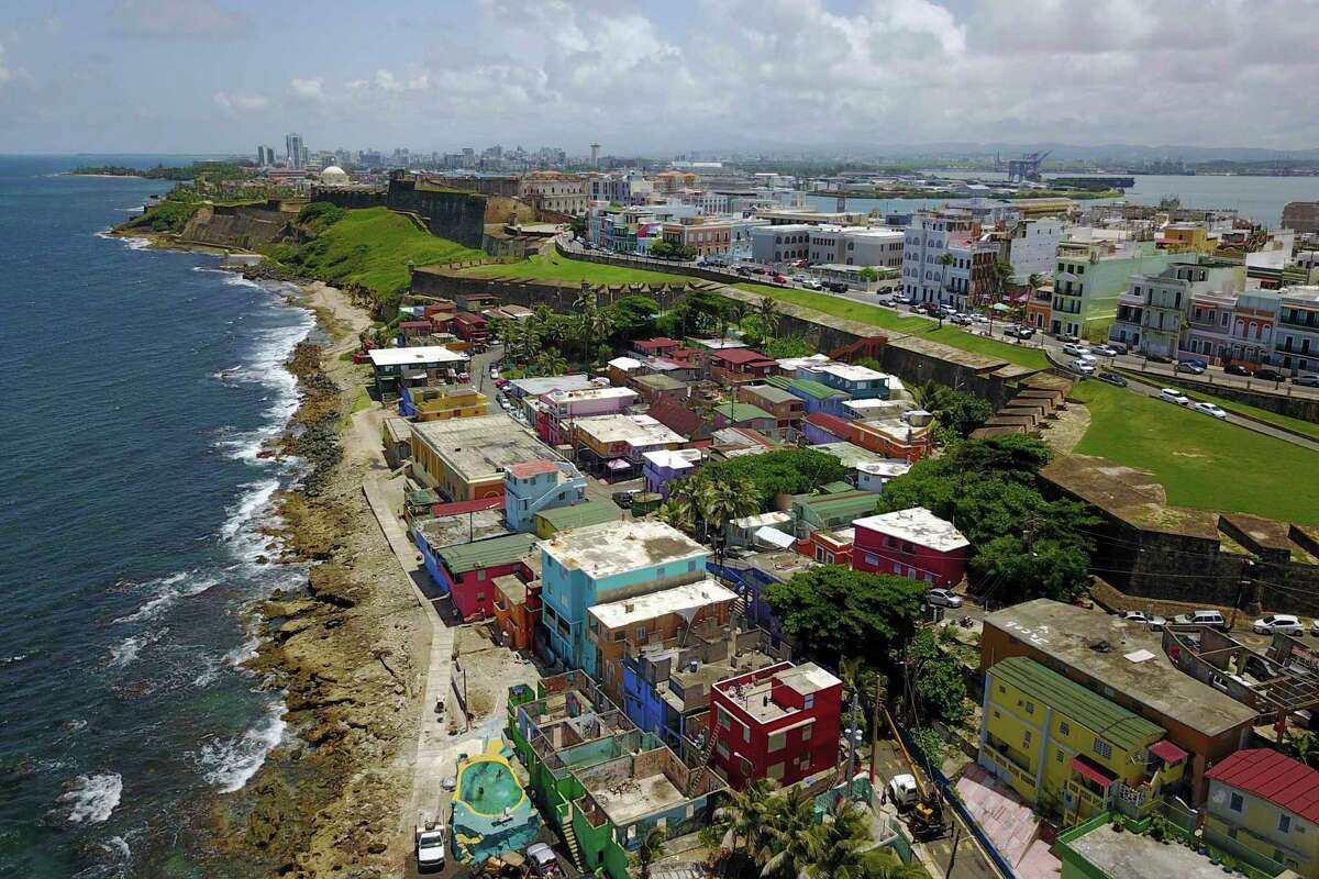 An aerial view of La Perla neighborhood in San Juan, Puerto Rico.