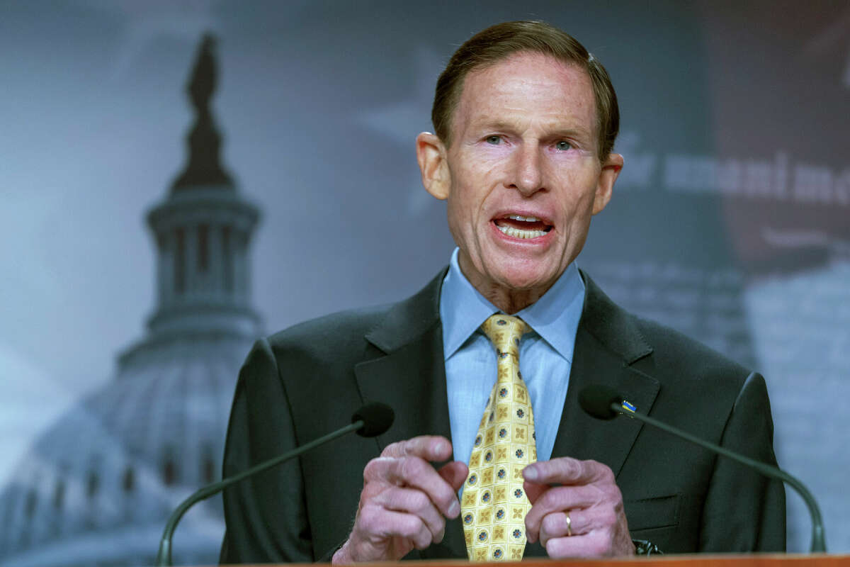 Sen. Richard Blumenthal, D-Conn., speaks during a news conference about his visit to Ukraine and urging more military aid to Ukraine, Tuesday, Jan. 24, 2023, on Capitol Hill in Washington. (AP Photo/Jacquelyn Martin)