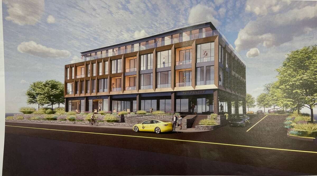 Seventeen residential units and a retail floor are proposed at 281 Railroad Avenue, as seen in this rendering.