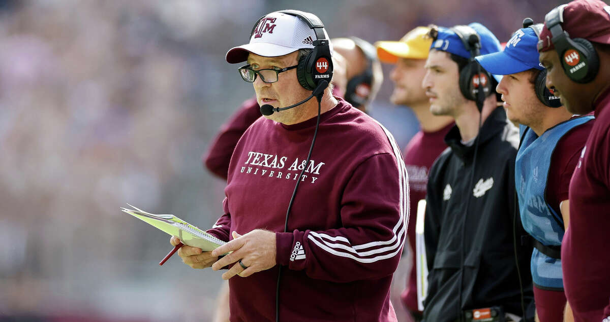 Texas A&M head coach Jimbo Fisher calls a play in the first quarter against Florida at Kyle Field on Saturday, Nov. 5, 2022, in College Station, Texas. (Tim Warner/Getty Images/TNS)