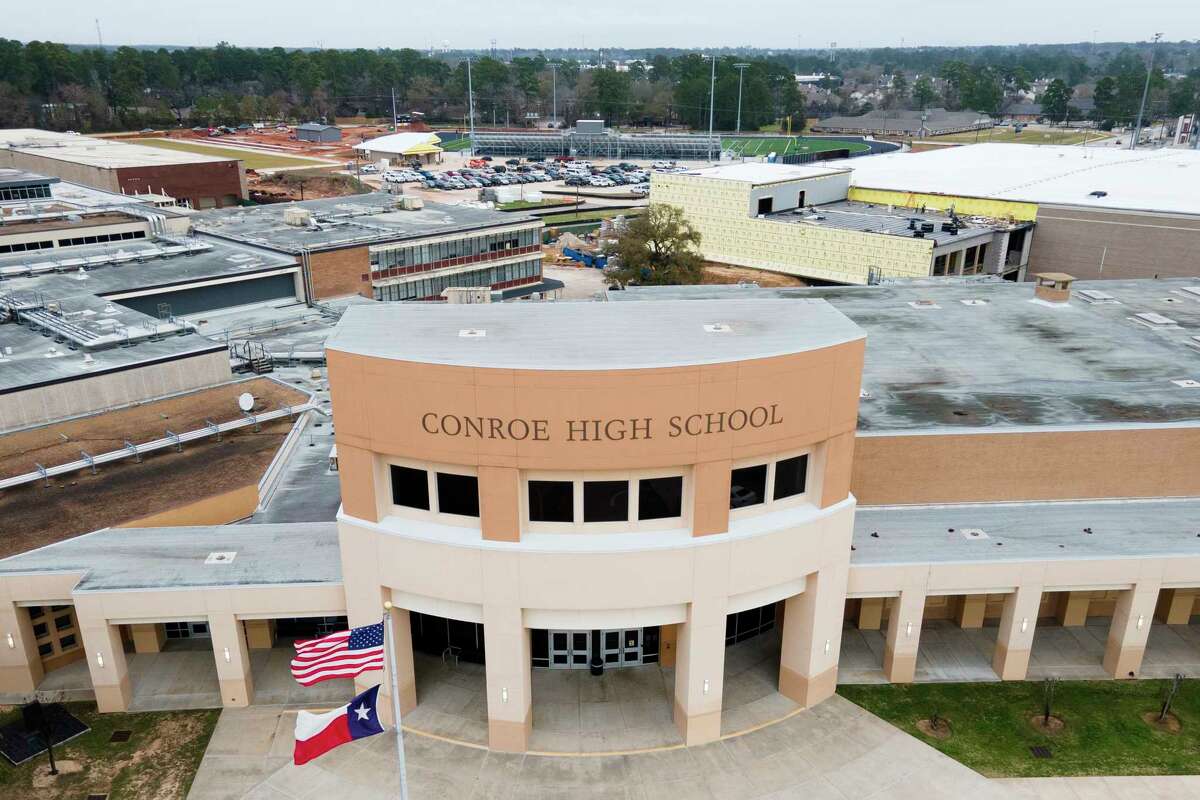 Conroe High School is seen Tuesday, Feb. 7, 2023, in Conroe. The school is undergoing part of a four-and-a-half-year, $145 million project to consolidate and upgrade the campus by Dec. 2025. Conroe ISD projects the school will enroll close to 7,000 students by 2028.
