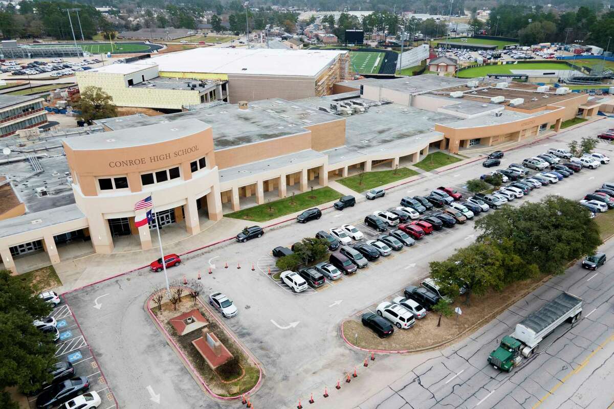 Conroe High School is seen Tuesday, Feb. 7, 2023, in Conroe. The school is undergoing part of a four-and-a-half-year, $145 million project to consolidate and upgrade the campus by Dec. 2025. Conroe ISD projects the school will enroll close to 7,000 students by 2028.
