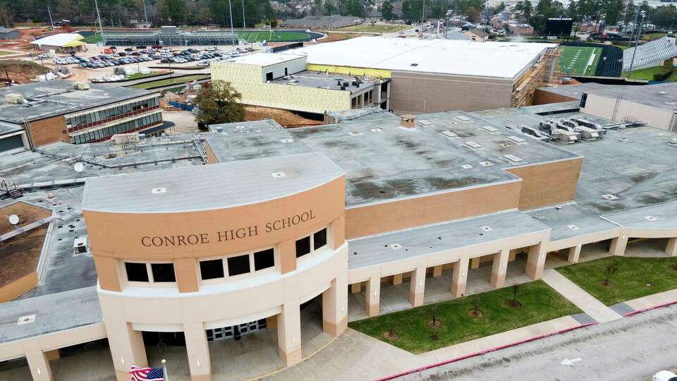 Conroe High School is seen Tuesday, Feb. 7, 2023, in Conroe. The school is undergoing part of a four-and-a-half-year, $145 million project to consolidate and upgrade the campus by Dec. 2025. Conroe ISD projects the school will enroll close to 7,000 students by 2028.