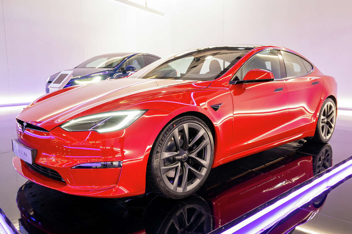 The Tesla Model S full electric sedan is on display at Brussels Expo on Jan. 13, 2023 in Brussels, Belgium