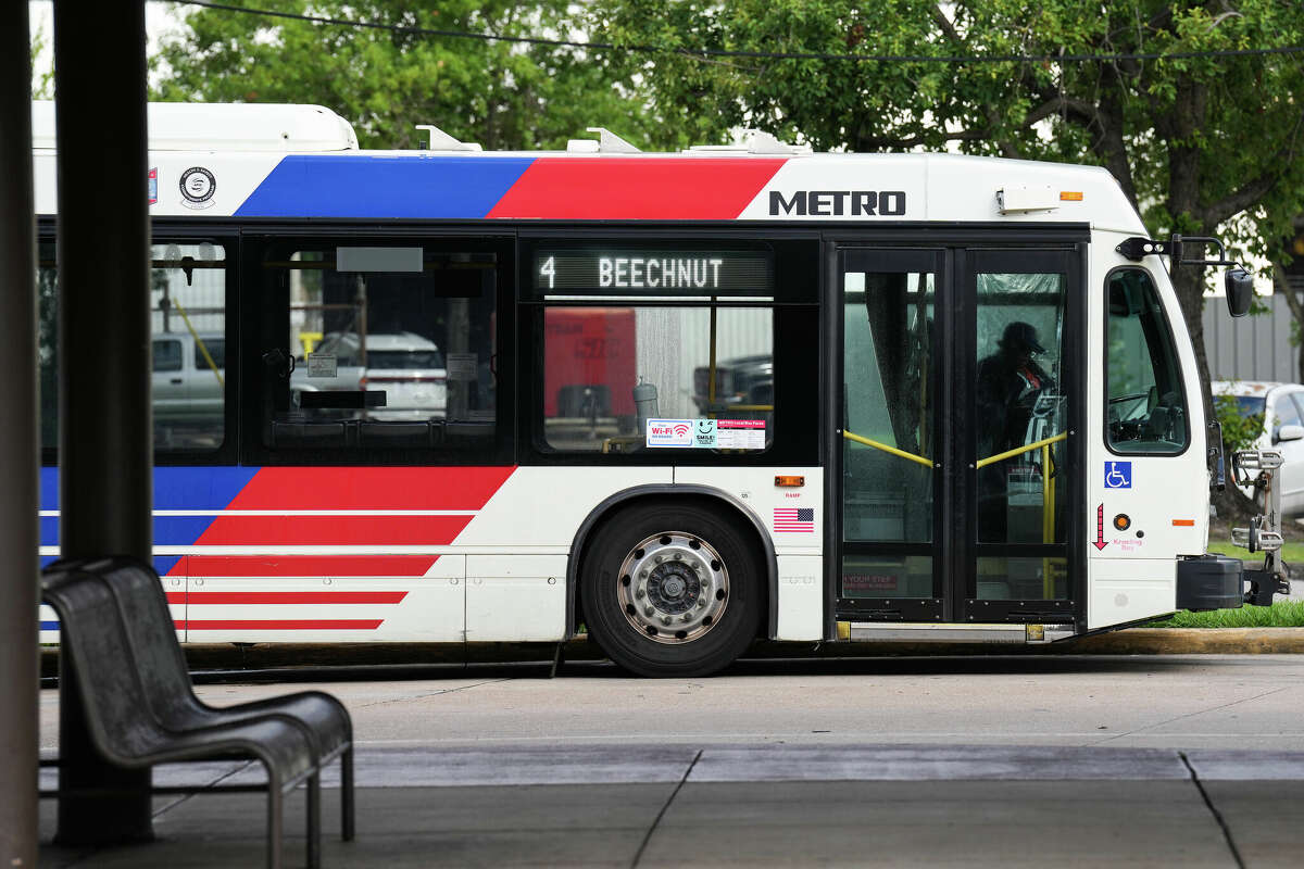 A Metro bus stops at the Eastwood Transit Center Friday, July 8, 2022, in Houston.