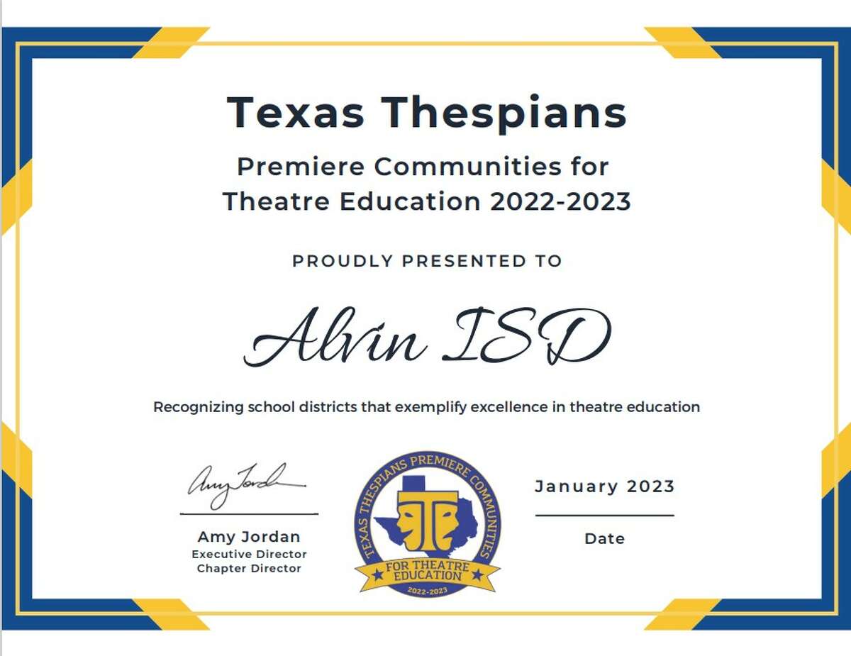 Alvin ISD among one of nine Texas school districts to receive the Premiere Communities for Theatre Education 2022-2023 Award.